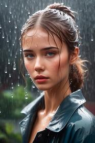 下雨天淋着大雨的美女图片