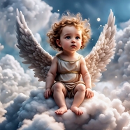 坐在云层上的可爱天使宝宝图片