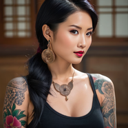 亚洲性感纹身美女人像艺术摄影图片