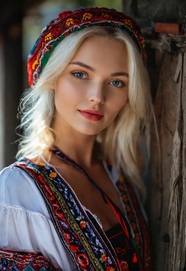 穿着民族服饰的白发俄罗斯美女图片