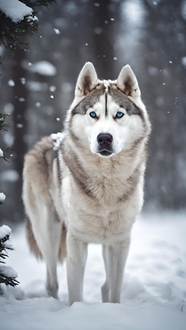 冬季雪地西伯利亚雪橇犬摄影图片