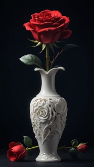 白色瓷器花瓶玫瑰插花图片