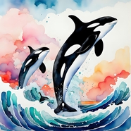 水彩风逆戟鲸绘画作品图片