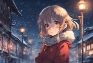 冬季雪夜动漫女孩插画图片