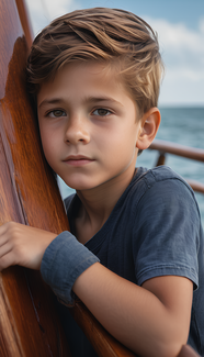 站在船甲板上的小男孩图片