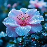 雨后唯美粉色花朵盛开摄影图片