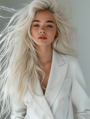 欧美时尚白色长发西装美女写真图片