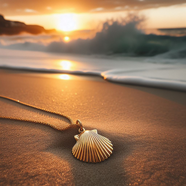 黄昏海边沙滩贝壳项链非主流摄影图片