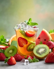 夏日清新水果切块果汁饮品摄影图片