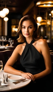 餐厅优雅气质挂脖裙美女摄影图片