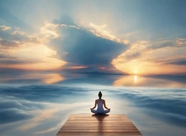 日暮黄昏湖泊瑜伽冥想摄影图片