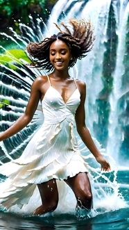 山水瀑布性感湿身诱惑黑人美女人体摄影