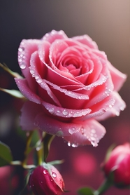 一株雨后粉色玫瑰花摄影图片