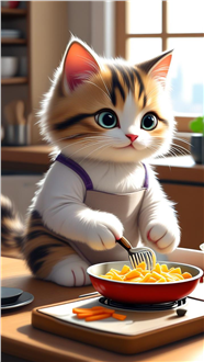 可爱拟人化猫咪做饭卡通图片
