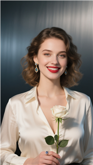 手持白色玫瑰气质欧美美女图片
