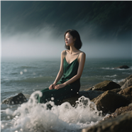 电影美学风格海边伤感美女写真图片