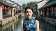 江南古镇旗袍美女摄影图片