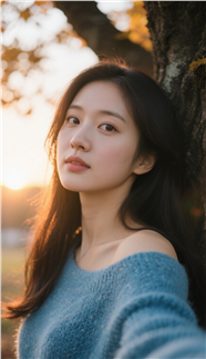 秋季午后黄昏自拍美女图片