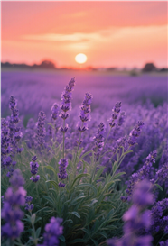 日暮黄昏夕阳西下薰衣草花海摄影图片