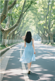 夏日治愈系街拍少女背影图片