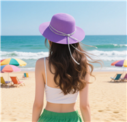 夏日海边沙滩戴帽美女背影写真图片