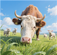 蓝天白云绿色牧场草地牛羊图片