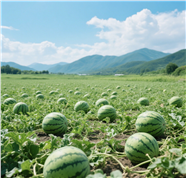 蓝天白云有机生态西瓜田西瓜摄影图片