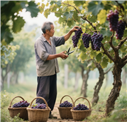 正在摘葡萄的老果农图片