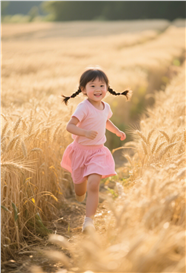 秋天金色麦田奔跑的小女孩图片