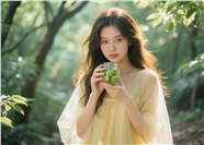 轻闻青梅的黄色纱裙长发美女图片