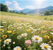 蓝天白云阳光菊花花海摄影图片