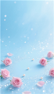 粉色玫瑰花珍珠湛蓝色背景图片