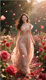 玫瑰花田纱裙美女写真摄影图片