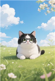 蓝天白云可爱肥猫卡通插画图片