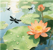夏日雨天莲花池莲花蜻蜓摄影图片