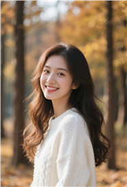 秋天回眸一笑美女肖像摄影图片