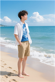 站在海边沙滩看海的帅哥图片