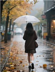 秋天氛围感街头美女背影图片