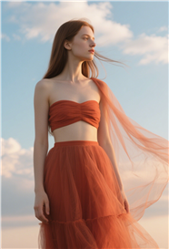欧美橙色纱裙美女性感写真摄影图片