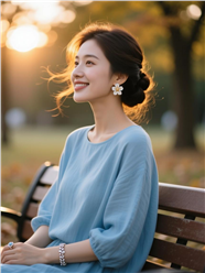 秋天公园长椅优雅气质盘发美女图片