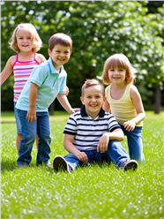 一群可爱的孩子在草地上嬉戏玩耍图片