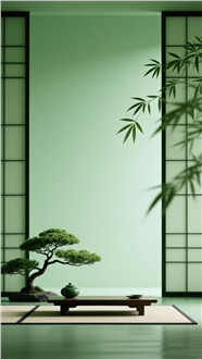 绿色调禅意极简雅居布景图片