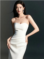 白色抹胸晚礼服美女写真摄影图片