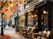 秋天街头街景咖啡厅落叶图片