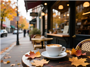 秋天街头咖啡厅咖啡摄影图片