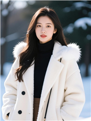 冬季白色派克羽绒服美女摄影图片