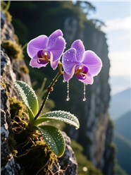 悬崖峭壁上的一朵蝴蝶兰图片