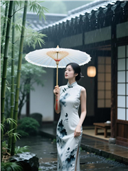 丹青水墨改良旗袍美女古典写真图片