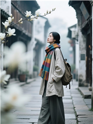 清冷色调古镇旅行美女摄影图片