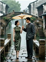 江南古镇民国风情侣写真图片